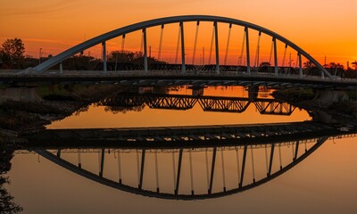 Sunset on St Bridge in Columbus Ohio
