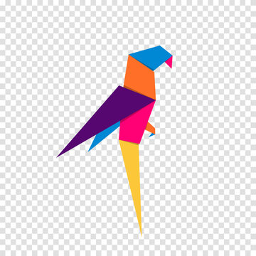 Parrot origami. Abstract colorful vibrant parrot logo design. Animal origami. Vector illustration
