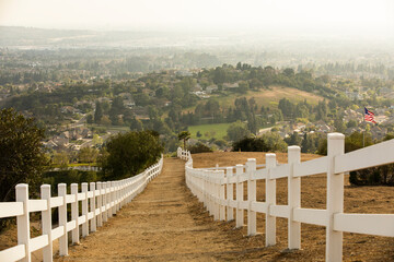 Daytime view of a public trail and city view of Yorba Linda, California, USA.
