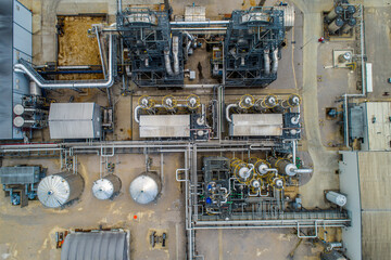 Top Down Aerial View of Massive Refinery Operation based next to the Ohio River USA