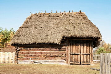 Fototapeta na wymiar Old wooden building, rural village scenic, Poland.