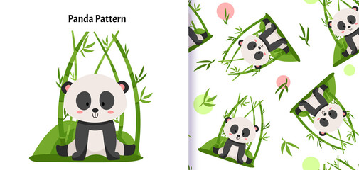 Seamless pattern with cute character Panda. Cute vector illustration for kids. Can be used for textiles print  and gift wrapping Baby Shower. Vector cartoon illustration © Foxelle