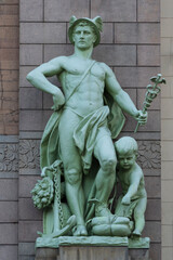 Statue of Commerce in the facade of Elisseeff Emporium in St. Petersburg, Russia