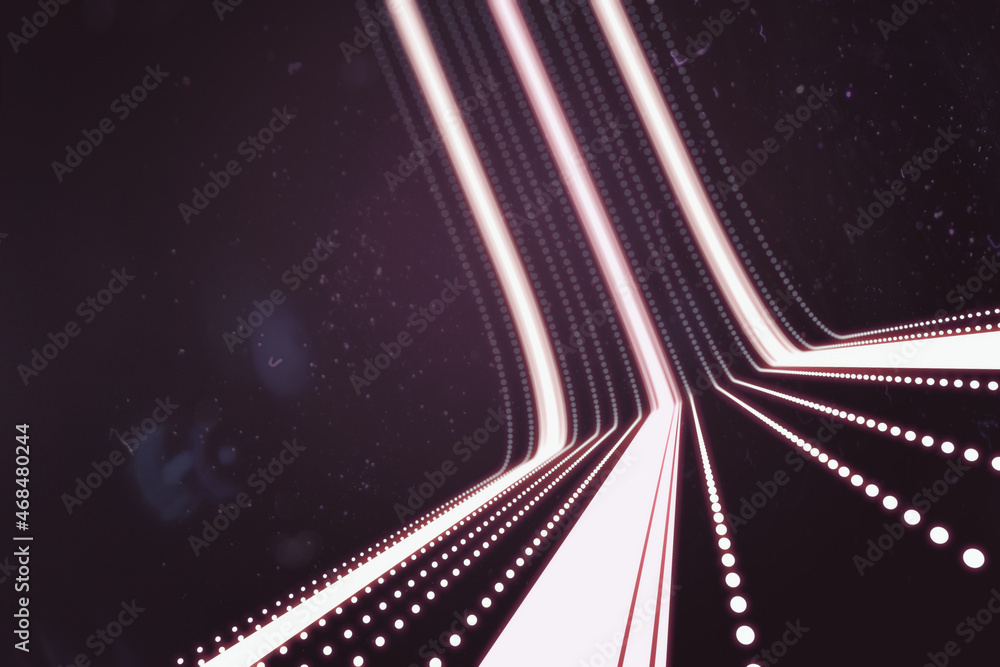 Poster abstract white digital stripes on blurry dark backdrop. design and motion concept. 3d rendering.
