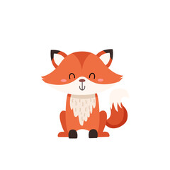 Cute baby fox character. Woodland forest animal for kid room poster. Childish print. Vector cartoon illustration isolated on white background.