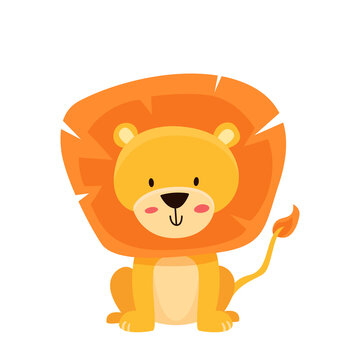 Cute baby lion charcter. Hand drawn vector illustration for children print. Scandinavian style Vector illustration  in Flat design.