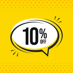 10% off. Discount vector emblem for sales, labels, promotions, offers, stickers, banners, tags and web stickers. New offer. Discount emblem in black and white colors on yello
