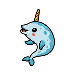 Cute little narwhal cartoon posing