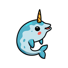 Cute little narwhal cartoon swimming