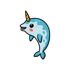 Cute little narwhal cartoon posing
