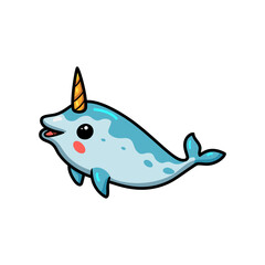 Cute little narwhal cartoon swimming