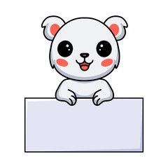 Cute little polar bear cartoon with blank sign