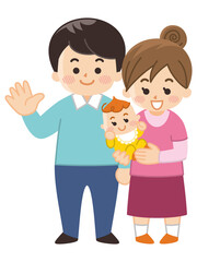 若い夫婦と赤ちゃん　春