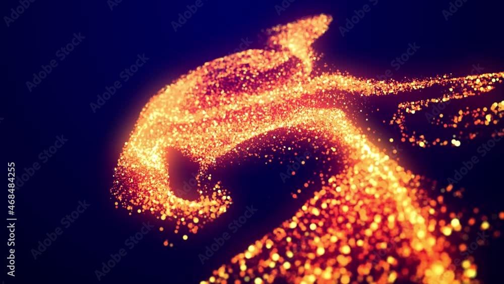 Poster abstract bg, golden magic glitters fly in air in slow motion and form beautiful swirls. fiery sparkl