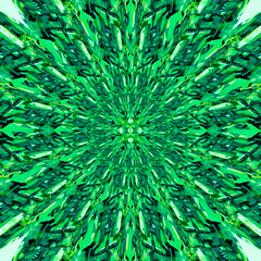 Amazing abstract green mandala. 3d Oil paint effect, Wavy fluid trippy futurist background. 