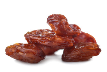 Sweet dried raisins on white background