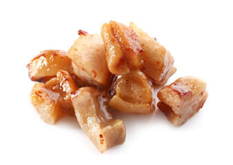Heap of tasty cracklings on white background