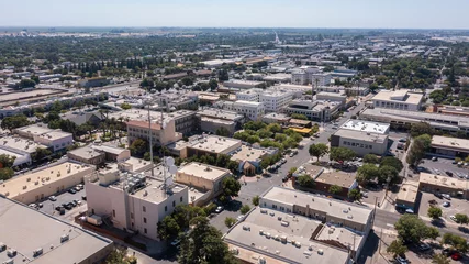 Fotobehang Aerial skyline view of downtown Merced, California, USA. © Matt Gush