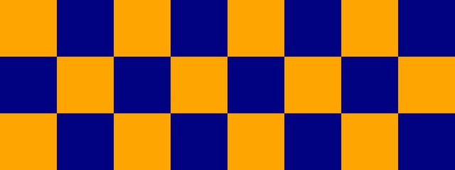 Checkerboard banner. Navy and Orange colors of checkerboard. Big squares, big cells. Chessboard, checkerboard texture. Squares pattern. Background.