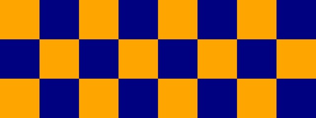 Fototapeta premium Checkerboard banner. Navy and Orange colors of checkerboard. Big squares, big cells. Chessboard, checkerboard texture. Squares pattern. Background.