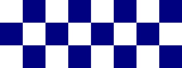 Checkerboard banner. Navy and White colors of checkerboard. Big squares, big cells. Chessboard, checkerboard texture. Squares pattern. Background.