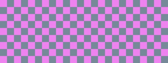 Checkerboard banner. Light Slate Grey and Violet colors of checkerboard. Small squares, small cells. Chessboard, checkerboard texture. Squares pattern. Background.