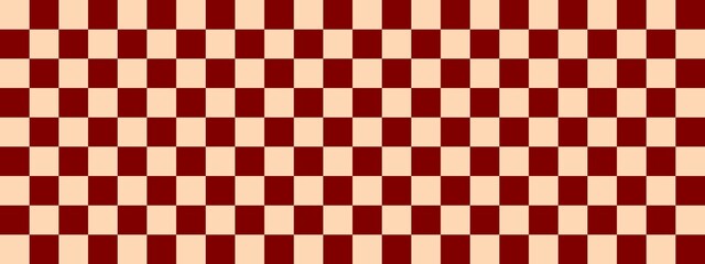Checkerboard banner. Maroon and Apricot colors of checkerboard. Small squares, small cells. Chessboard, checkerboard texture. Squares pattern. Background.