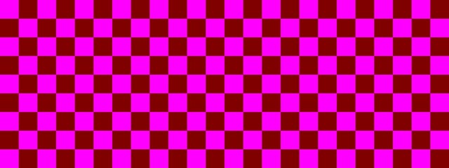 Checkerboard banner. Maroon and Magenta colors of checkerboard. Small squares, small cells. Chessboard, checkerboard texture. Squares pattern. Background.