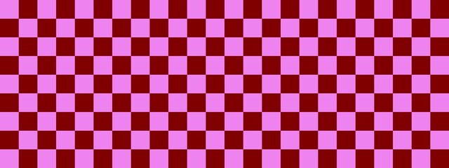 Checkerboard banner. Maroon and Violet colors of checkerboard. Small squares, small cells. Chessboard, checkerboard texture. Squares pattern. Background.