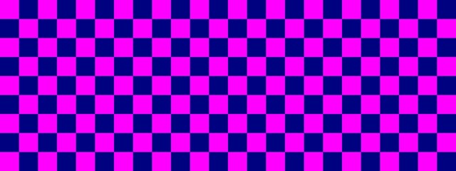 Checkerboard banner. Navy and Magenta colors of checkerboard. Small squares, small cells. Chessboard, checkerboard texture. Squares pattern. Background.