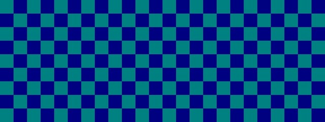 Checkerboard banner. Navy and Teal colors of checkerboard. Small squares, small cells. Chessboard, checkerboard texture. Squares pattern. Background.