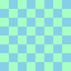 Checkerboard 8 by 8. Sky blue and Mint colors of checkerboard. Chessboard, checkerboard texture. Squares pattern. Background.