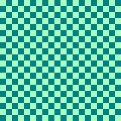 Two color checkerboard. Teal and Mint colors of checkerboard. Chessboard, checkerboard texture. Squares pattern. Background.