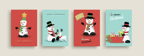 Christmas New Year funny snowman cartoon set