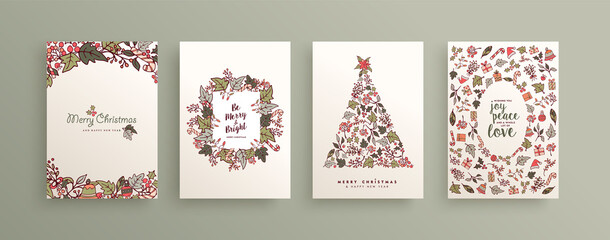 Christmas New Year winter nature leaf card set