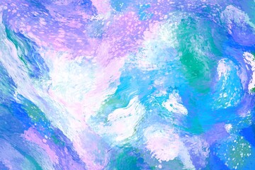 Fototapeta na wymiar abstract watercolor hand painted background, trendy abstract interior decoration, modern painting with white, blue, green, purple, violet paint strokes, drops and smears. Colorful artwork of blue sky