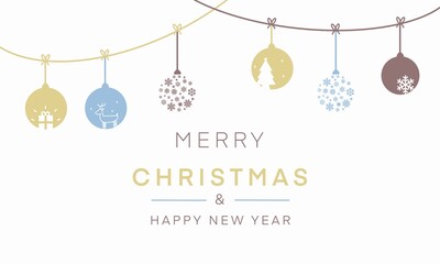 シンプルで可愛いクリスマス装飾背景壁紙カード（青/黄） Christmas and Happy new year card