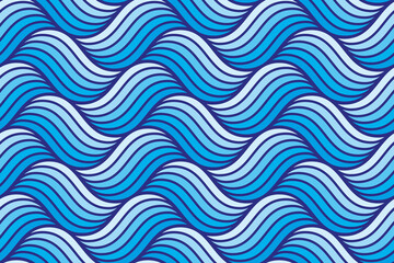 Blue Ocean Waves - Seamless Geometric Vector Pattern