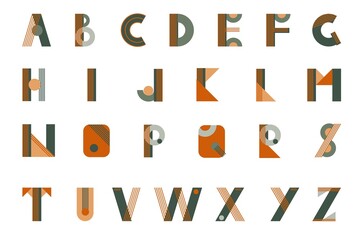 Modern alphabet in the Bauhaus style of geometric shapes. Autumn colors.  Fall letters.