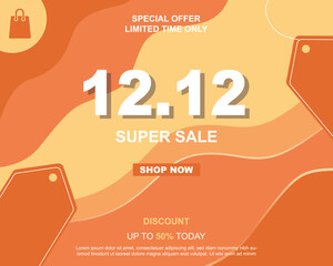 12.12 Shopping festival, Speech marketing banner design on orange background. Vector illustration