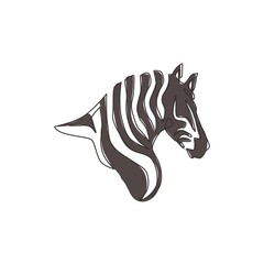 Fototapeta na wymiar One single line drawing of zebra head for national park zoo safari logo identity. Typical horse from Africa with stripes concept for kids playground mascot. Continuous line draw design illustration