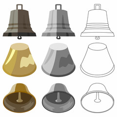 A set of three bells in different colors.