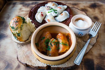 cabbage rolls and perogies 