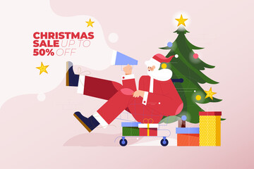 Christmas Sale Illustration Concept with Santa Claus shouting Christmas deals at the megaphone.