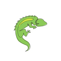 Single continuous line drawing of beautiful iguana for company logo identity or pet collector. Exotic animal mascot concept for reptilian zoo. Dynamic one line draw design illustration vector graphic