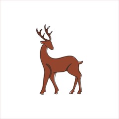 One continuous line drawing of wild reindeer for national park logo identity. Elegant buck mammal animal mascot concept for nature conservation. Single line vector graphic draw design illustration