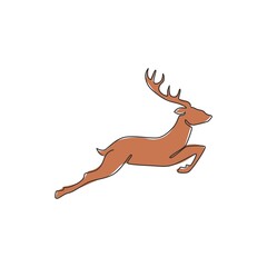Fototapeta na wymiar Single continuous line drawing of cute elegance deer for national zoo logo identity. Luxury buck mascot concept for animal hunting club. Dynamic one line draw design illustration graphic vector