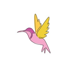 Single continuous line drawing of adorable hummingbird for company business logo identity. Tiny beauty bird mascot concept for conservation national park. One line vector draw design illustration