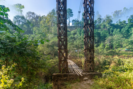 View of Jhalong bridge over river Joldhaka, Dooars, West Bengal - India