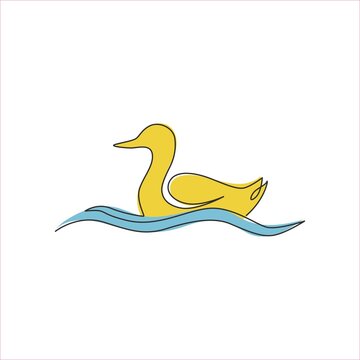 Single continuous line drawing of adorable white duck for company business logo identity. Little cute swan mascot concept for public park. Dynamic one line draw vector design graphic illustration